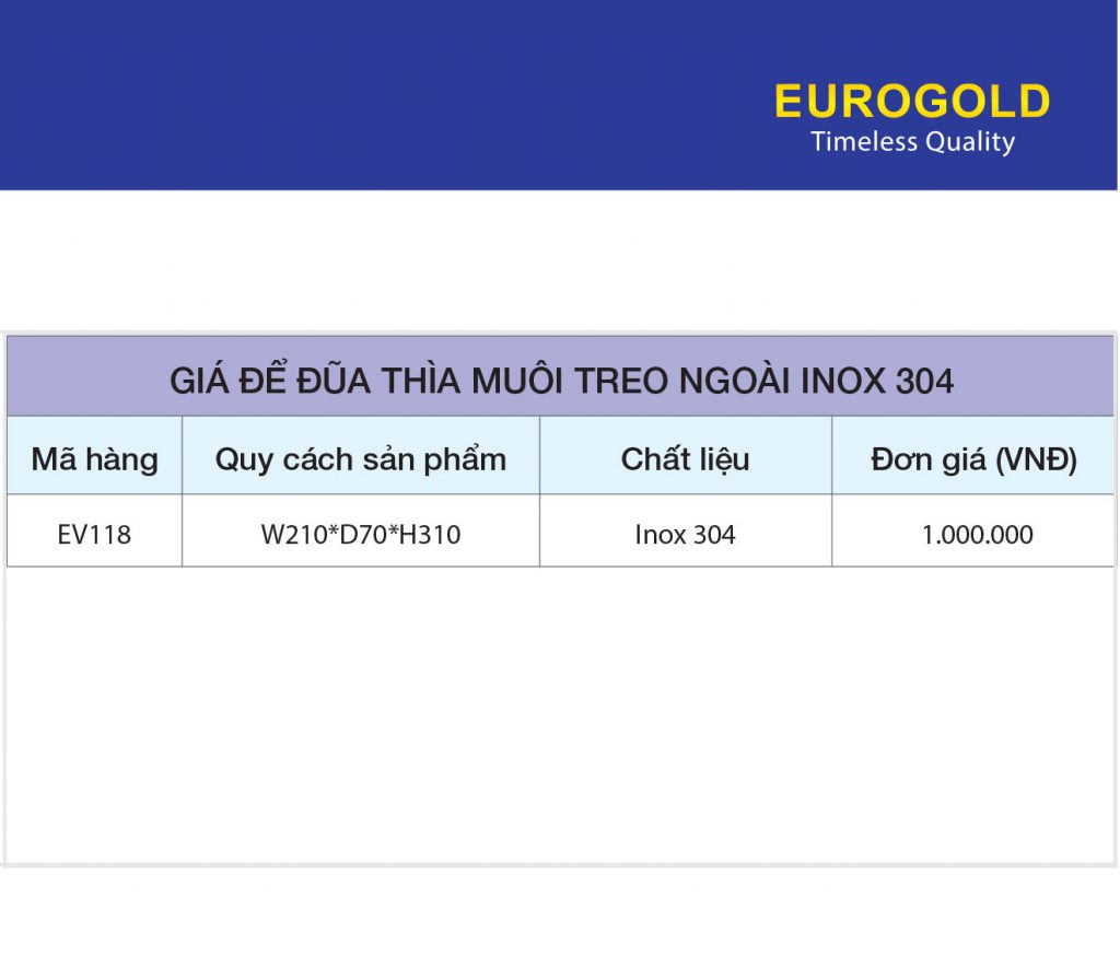 BẢNG GIÁ Giá để đũa thìa muôi treo ngoài inox 304 EV118 – Eurogold