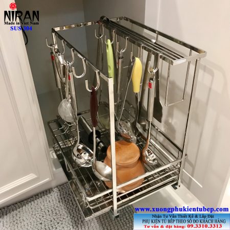 Kệ treo dụng cụ bếp inox 304 có ray kéo Niran