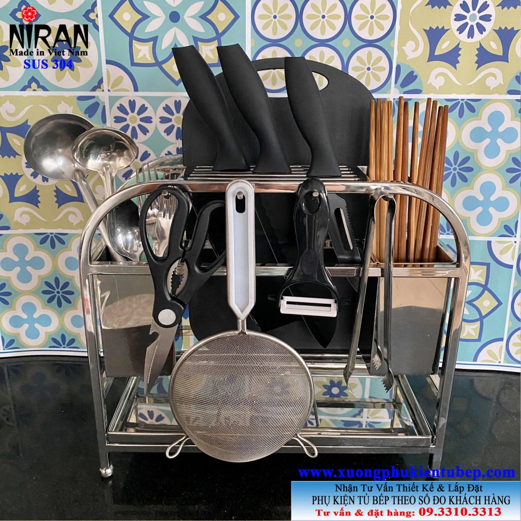 Kệ treo dụng cụ bếp đa năng-inox 304 Gold Niran NR3020