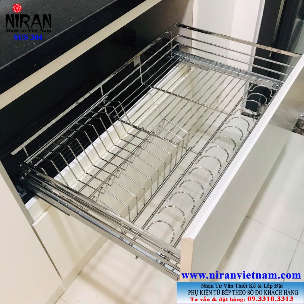 rổ chén dĩa xoong nồi âm tủ inox 304 Niran thiết kế đơn gỉan nhưng đa chức năng